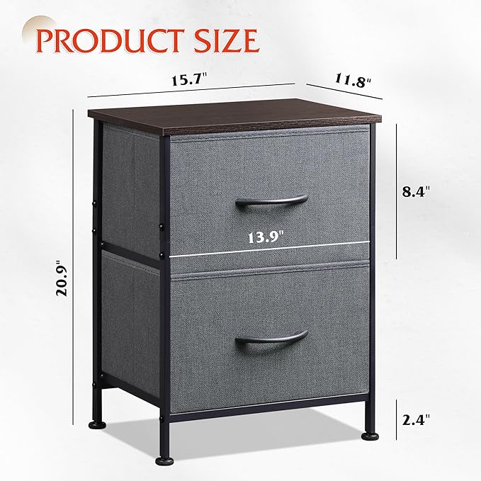 WLIVE 2-Drawer Nightstand and 5-Drawer Dresser Set, Fabric Storage Tower for Bedroom, Hallway, Nursery, Closets, Tall Chest Organizer Unit with Textured Print Fabric Bins, Steel Frame
