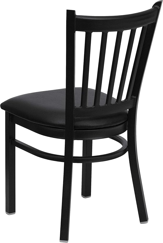 Flash Furniture HERCULES Series Black Vertical Back Metal Restaurant Chair - Black Vinyl Seat