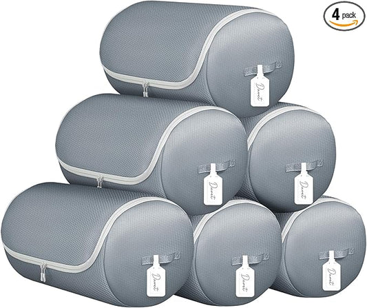 Comforter Storage Organizer - Space-saving Bedding Storage Bags for Queen Duvet & Blanket, Washable, 6-Pack, Grey