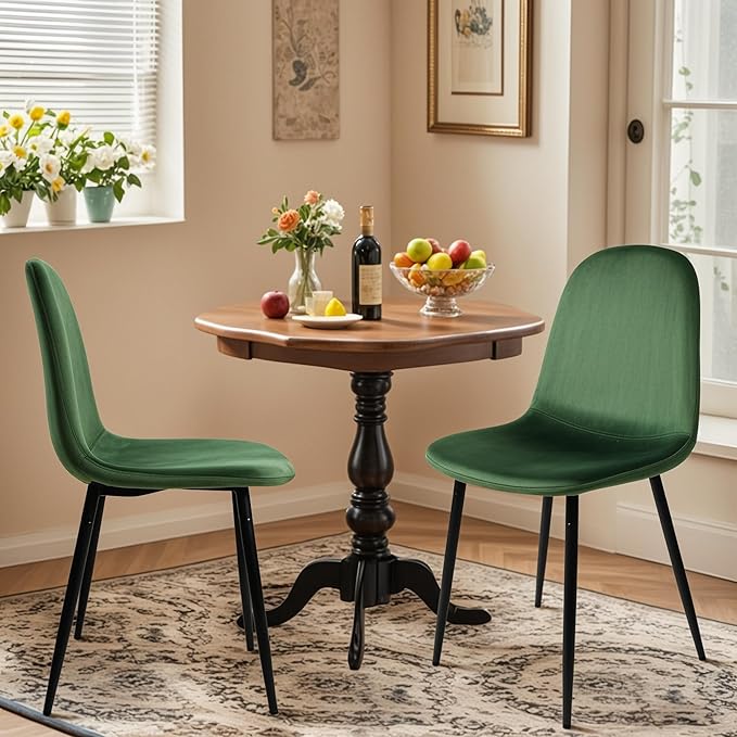 CangLong Modern Velvet Chairs with Metal Legs for Living, Bedroom, Restaurant, Dining Room, Set of 2, Dark Green