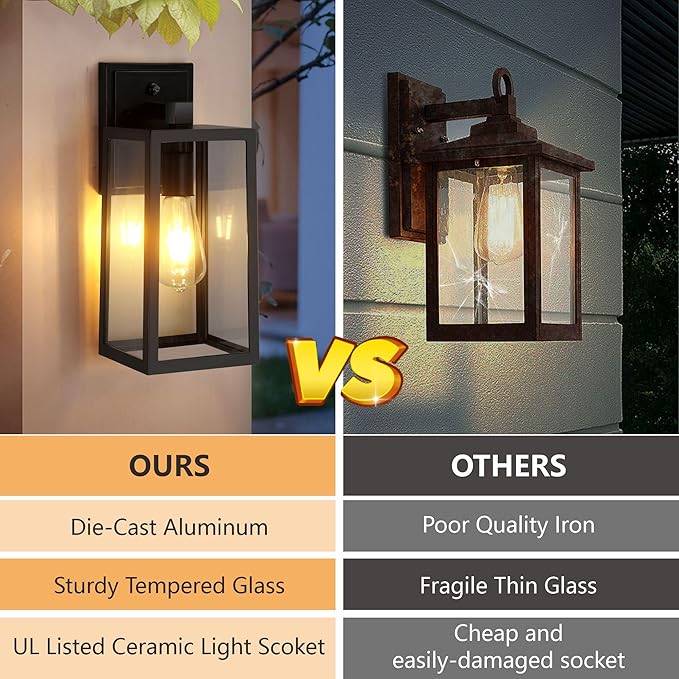 2-Pack Dusk to Dawn Outdoor Light Fixtures, Exterior Wall Lantern with Aluminum Body, E26 Base Scoket, Oil-Rubbed Bronze Wall Lighting, Modern Wall Sconce for Patio Front Porch Garage.