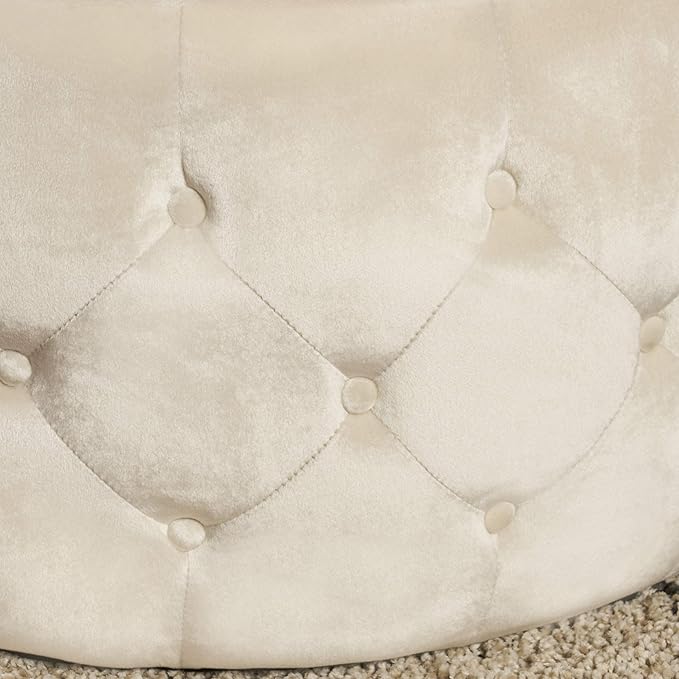Christopher Knight Home Ivy Glam Velvet and Tempered Glass Coffee Table Ottoman, Beige, Black