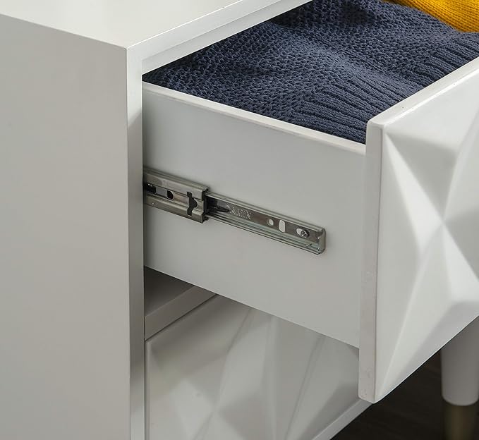 Linon Home Décor Sheerah Two Drawer Geo Texture White Nightstand, Gold