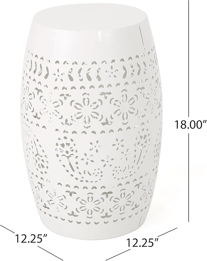 Christopher Knight Home Apollos Indoor Lace Cut Iron Accent Table, White, 12.25D x 12.25W x 18H in