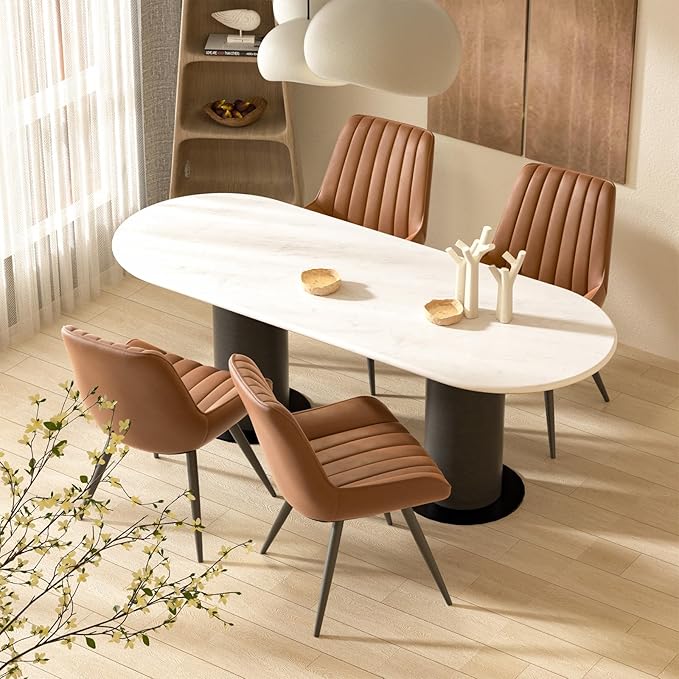 Nalupatio Modern Dining Chairs Set of 6, Comfy Dining Room Chairs with Thick Cushions, Upholstered Fabric Kitchen Side Chairs with Metal Legs, Brown