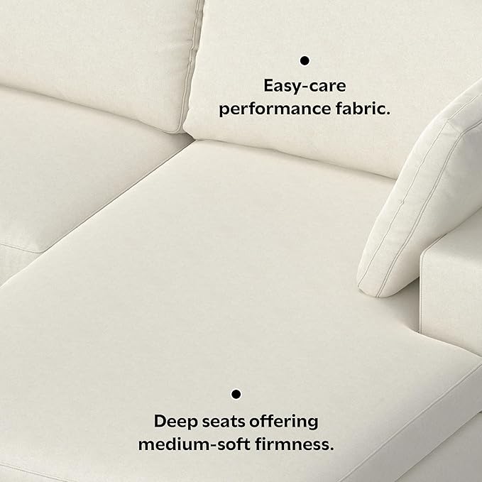 SIMPLIHOME Charlie Right-Facing Sectional Sofa in 100% Recycled Polyester Tightly Woven Performance Fabric, Cream, 122-inches Wide, Handcrafted Contemporary Style L-Shaped Couch with Chaise