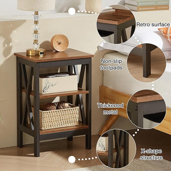 VECELO Modern Nightstands X-Design Side End Table Night Stand with Storage Shelf for Bedroom,Living Room,