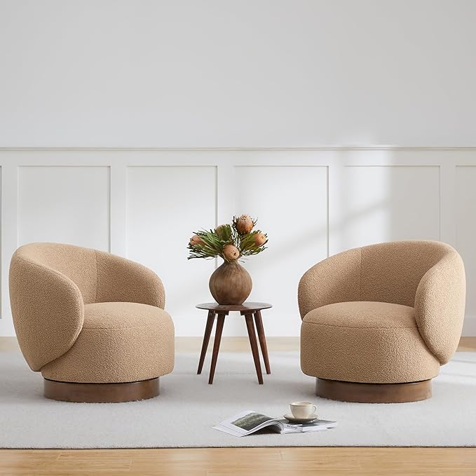 Swivel Accent Chair Round Barrel Armchair Upholstered Performance Fabric for Living Room Bedroom Reading Waitingroom,1 PCS,Sand