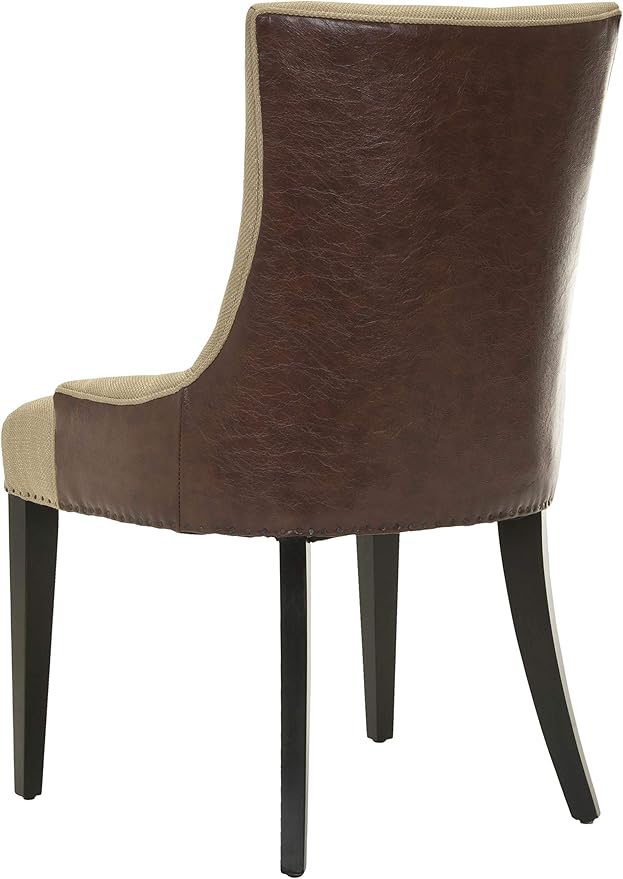 Safavieh Mercer Collection Eva Viscose and Leather Dining Chair with Trim Nail Head, Beige