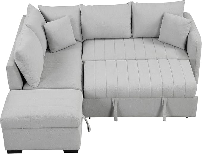 Merax Sofa Bed Sleeper Couch L Shaped Sofa with Storage Ottoman, L-Shape Sectional Couch with 2 USB Ports, 2 Power Sockets for Living Room and Small Apartment (Gray)