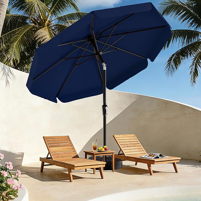 AreShark 9FT Valance Patio Umbrella, Outdoor Table Umbrella with Tilt and Crank, Outdoor Market Umbrellas W/ 8 Sturdy Ribs UV Protection for Garden, Deck, Backyard and Pool, Navy