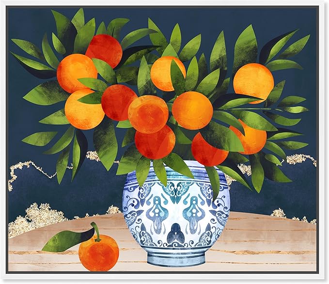 The Oliver Gal Artist Co. Food and Cuisine Wall Art Framed Canvas Prints 'Fruits and Porcelain' Fruits