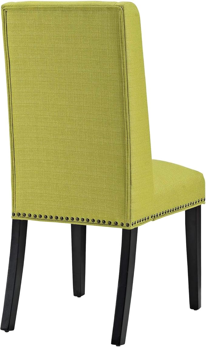Modway Baron Modern Tall Back Wood Upholstered Fabric Parsons Two Kitchen and Dining Room Chairs with Nailhead Trim in Wheatgrass