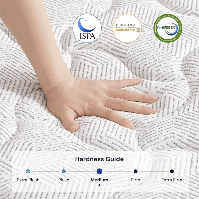VKT 10 Inch Twin Hybrid Mattress - Medium Firm Feel Back Support, Mattress in a Box with Individual Pocket Springs, Cooling Memory Foam for Pressure Relief with CertiPUR-US Certified