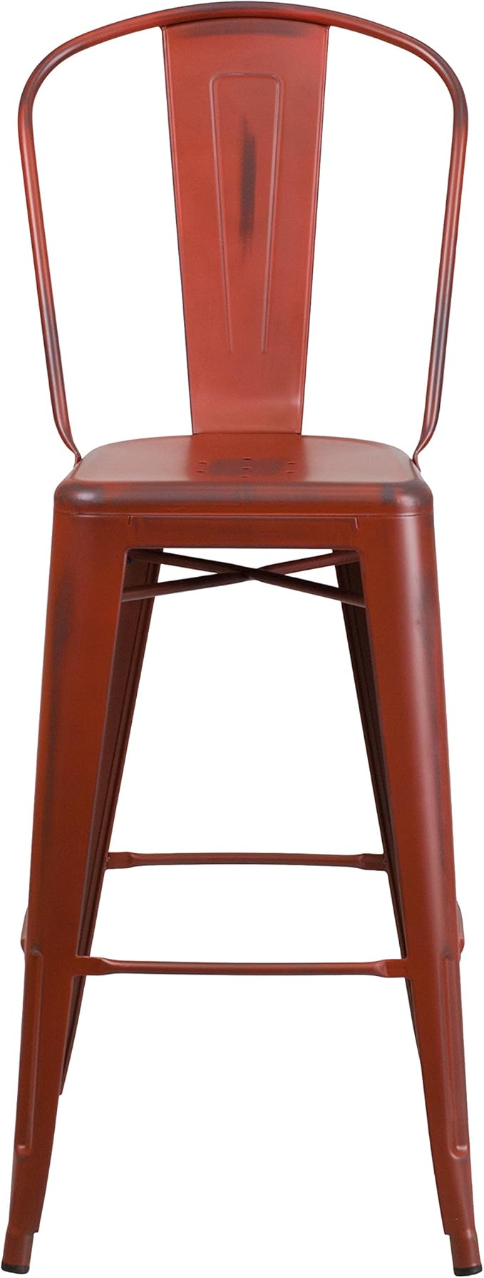 Flash Furniture Commercial Grade 30" High Distressed Kelly Red Metal Indoor-Outdoor Barstool with Back