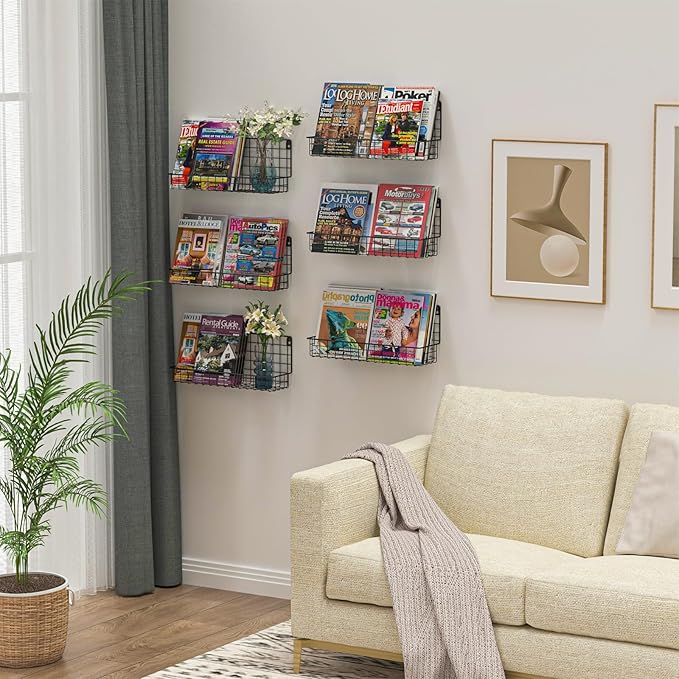 X-cosrack 6 Pack Wall Mounted Metal Kids Bookshelf, Floating Book Shelves for Kids Nursery Toddler Bedroom Classroom, Hanging Book Shelf Storage Organizer for Room Decor, Black