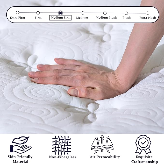 Onlylucky King Size Mattress, 12 Inch King Mattress in a Box with Memory Foam and Individual Pocket Springs, Pressure Relief, Balanced Edge Support, Medium Firm Feel, Cool & Comfortable Sleep