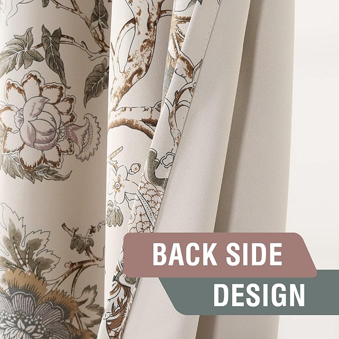 H.VERSAILTEX Blackout Curtains 108 Inch Length 2 Panels Set Floral Print Curtain Drapes for Living Room Thermal Insulated Grommet Window Curtains for Bedroom - Traditional Floral in Sage and Brown