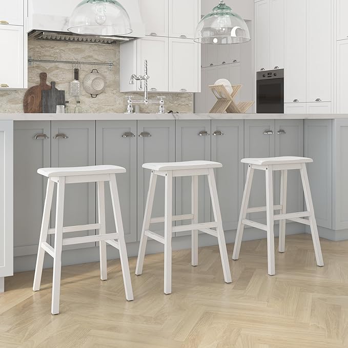 Hillsdale Moreno Wood Backless Bar Height Stool, 29" High, Sea White