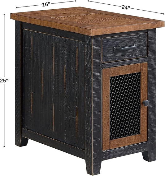Martin Svensson Home Solid Wood Black and Honey Rustic Chairside End Table with Power and Storage