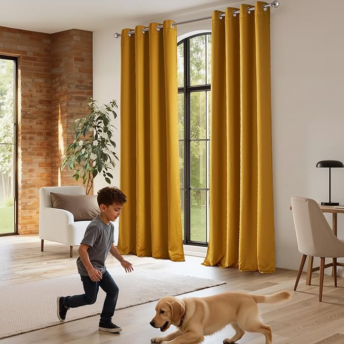NICETOWN Full Shading Curtains for Patio Door, Gold, 1 Panel, 100" W x 84" L, Super Heavy-Duty Thermal Backing Faux Silk Sliding Glass Door Drape, Privacy Assured Room Divider Curtain
