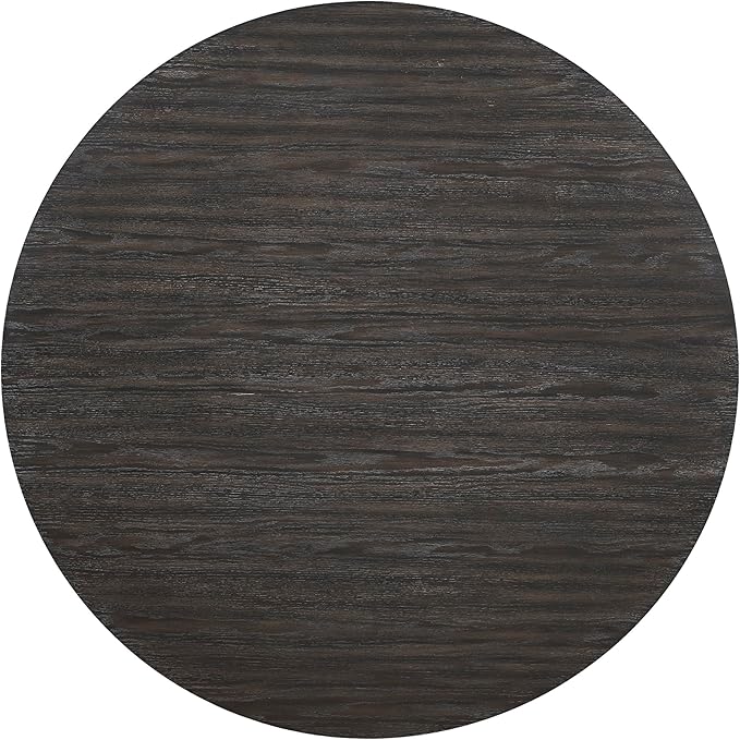 Lexicon 54 Dia. Dining Table for 4 People, Round with Textured Wood Grain Surface, Modern Ebony Finish Oak Veneer Small Kitchen Table for Dining Room, Kitchen, Ebony