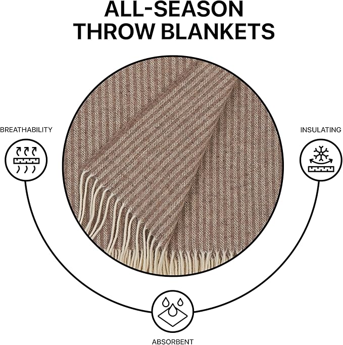| Cashmere Blend Blanket | 10% Cashmere, 90% Superfine Wool | Ultra-Soft, Warm & Breathable Throw with Fringes | Elegant Bed or Sofa Layer 55"x79" (140 x 200 cm)