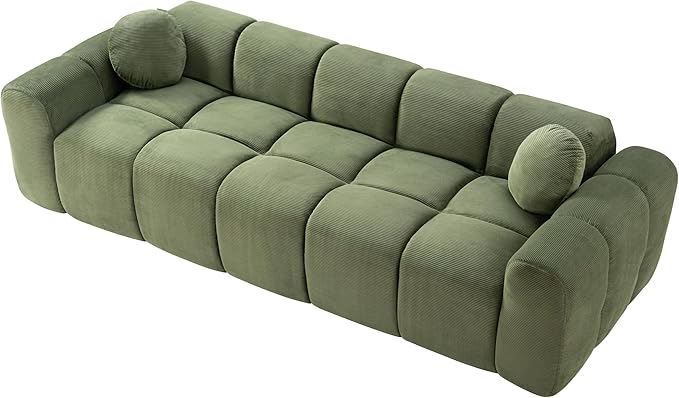 98.4-Inch Oversized Boneless Cloud Couches Deep Seat Foam Sofa Couch with 2 Round Toss Pillows, Luxury Corduroy Upholstered 3 Seat Tufted Loveseat, Cloud Sofa in a Box