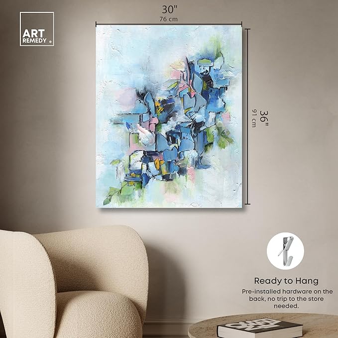 Art Remedy Poesy Canvas Modern Blue Abstract Wall Art, Gallery Wrapped, 30" x 36"