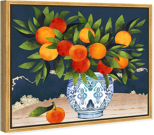 The Oliver Gal Artist Co. Food and Cuisine Wall Art Framed Canvas Prints 'Fruits and Porcelain' Fruits