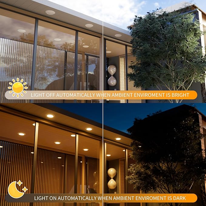 6 Inch LED Low Profile Disk Light with Dusk to Dawn Sensor, 120VAC, 15W, 5CCT Color Changing, 1000LM, Non-Dimmable, ETL, Shower Rated Screw in Photocell Ceiling Light, White/8 Packs