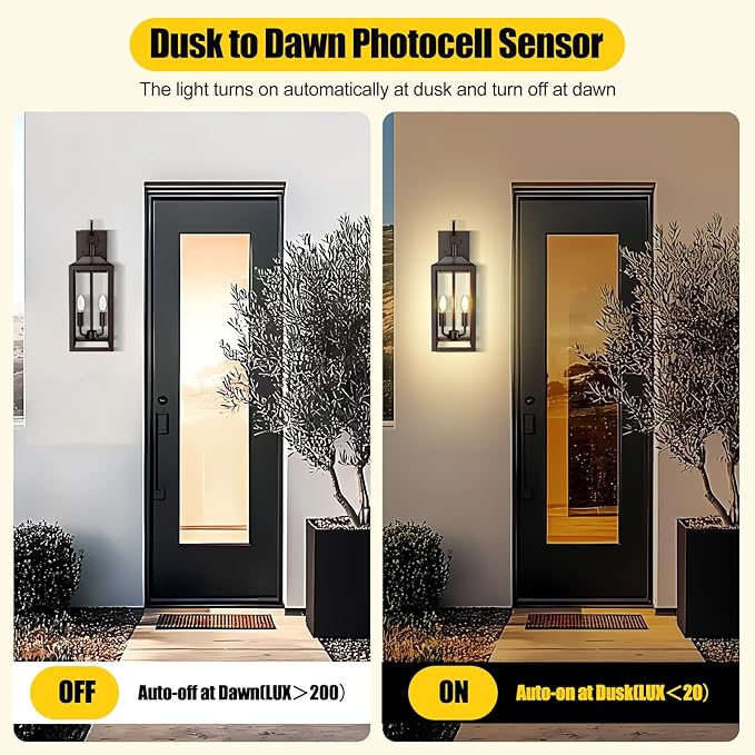 18'' Large Dusk to Dawn Outdoor Lighting, Exterior Sensor Outdoor Wall Lights, Industrial Front Porch Light with Clear Glass, Waterproof Oil Rubbed Bronze Anti-Rust Outdoor Lights for House Garage