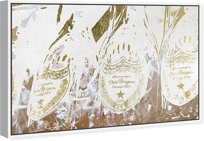 The Oliver Gal Artist Co. Drinks and Spirits Framed Wall Art Canvas Prints 'Champagne Showers' Champagne