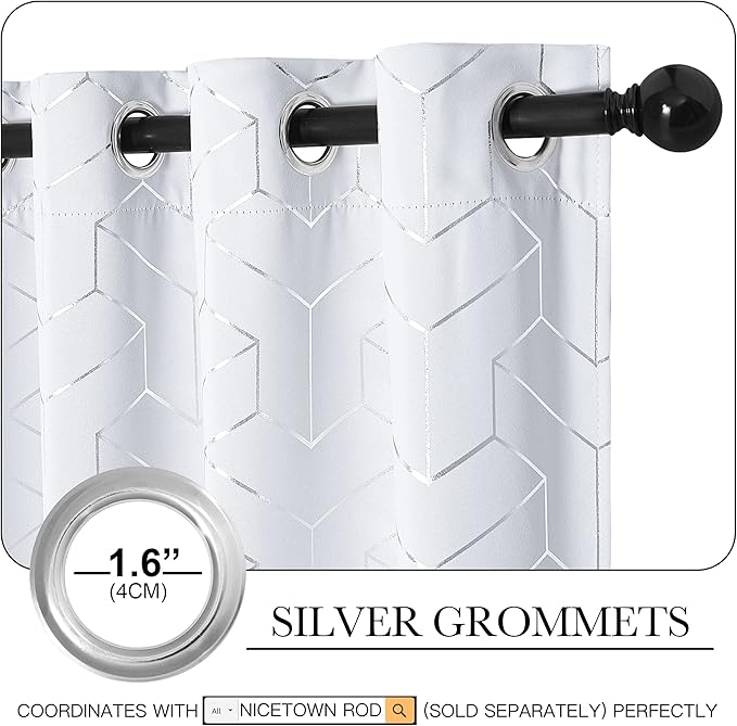 NICETOWN Greyish White Curtain Panels - Room Darkening Window Treatment Thermal Insulated Grommet Room Darkening Curtains/Panels/Drapes for Bedroom (2 Panels, 52W by 63L, Greyish White)