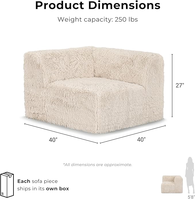 Furniture of America Havyn Modern Faux Fur 3-Seater Modular Foam Sofa with Curved Arms & Deep Seat, Compressed Couch in a Box, No Assembly Required, for Living Room and Office, Black