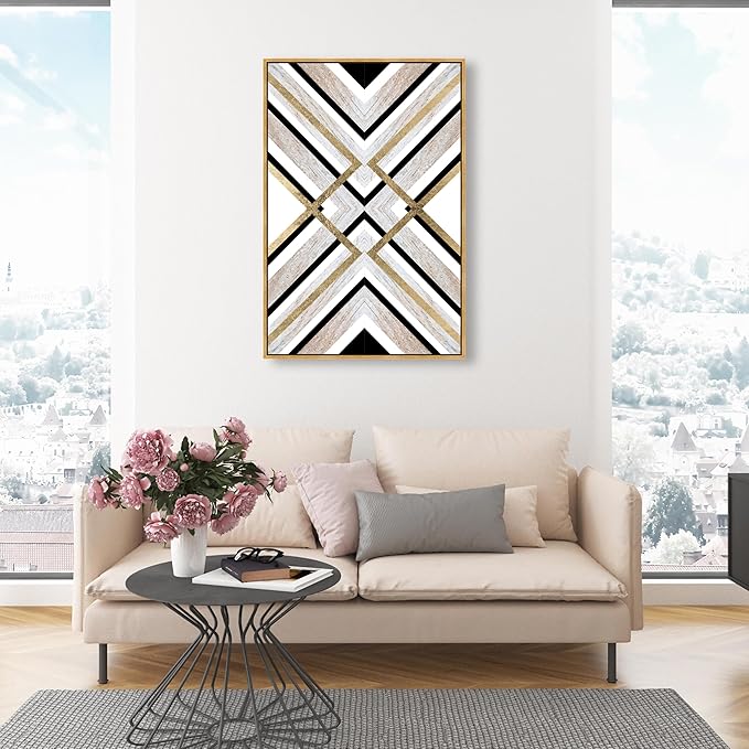 The Oliver Gal Artist Co. 30 in x 45 in, Abstract Geometric Lines, Modern Canvas Wall Art Print, Earthy Lux Living Room, Gold, Black