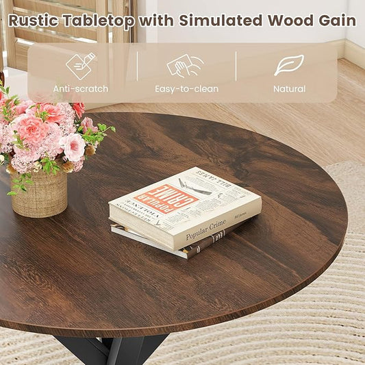 Moccha 36" Round Dining Table for 4 - Rubber Wood Kitchen Table with Intersecting Trestle Legs, Vintage Bar Table, Farmhouse Dining Room Tables for Dinette, Small Space, Restaurant, Bistro (Brown)