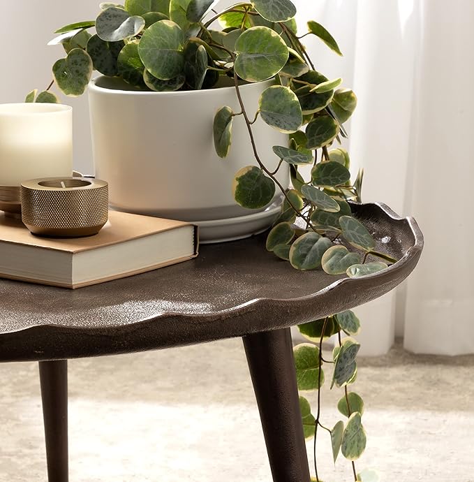 Kate and Laurel Alessia Modern Round Metal Coffee Table, 26 x 26 x 16, Bronze, Sand Cast Aluminum Coffee Table with Raised Deckled Edge for Storage and Display