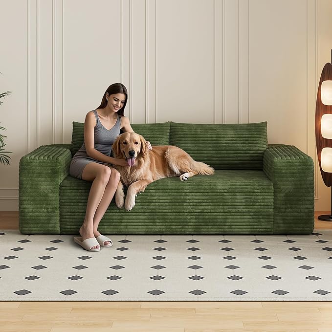 Eafurn Memory Foam Boneless Loveseat Sofa Couch, 3-Seater Upholstered Sofa with Corduroy Fabric and Wider Armrest, No Assembly Sofa for Living Room, Bedroom & Apartment | Sturdiness, Breathable material, Sofa in A Box