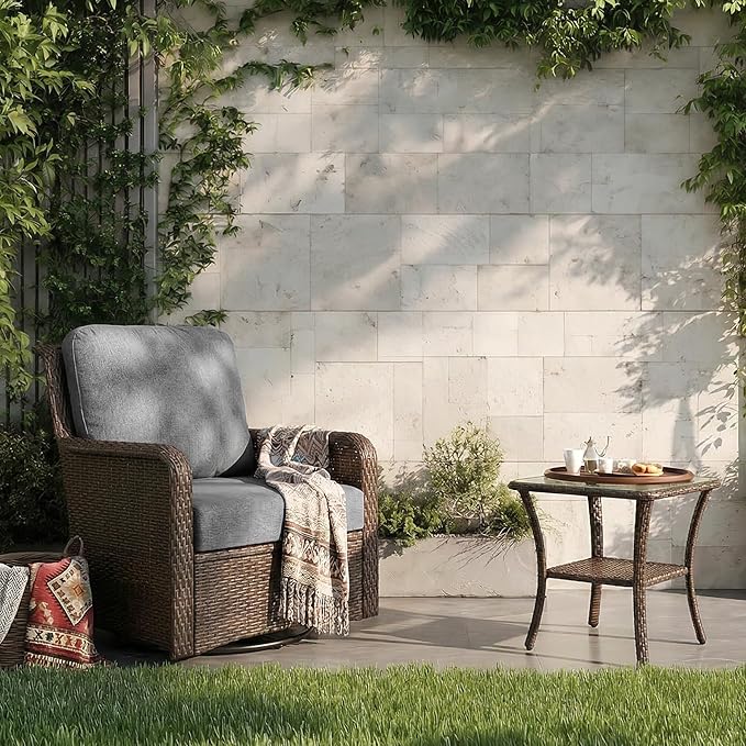 Tribesigns Outdoor Wicker Furniture Set, Patio Wicker Side Table with Tempered Glass Top
