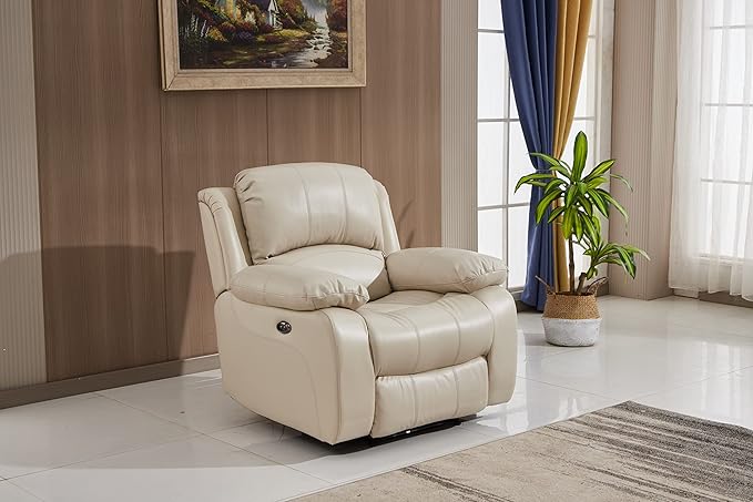 Betsy Furniture Power Reclining Bonded Leather Living Room Set (Beige, Power Recliner)