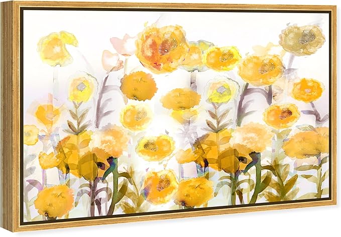 The Oliver Gal Artist Co. Floral and Botanical Wall Art Framed Canvas Prints 'Bella Garden Poppy Yellow' Gardens