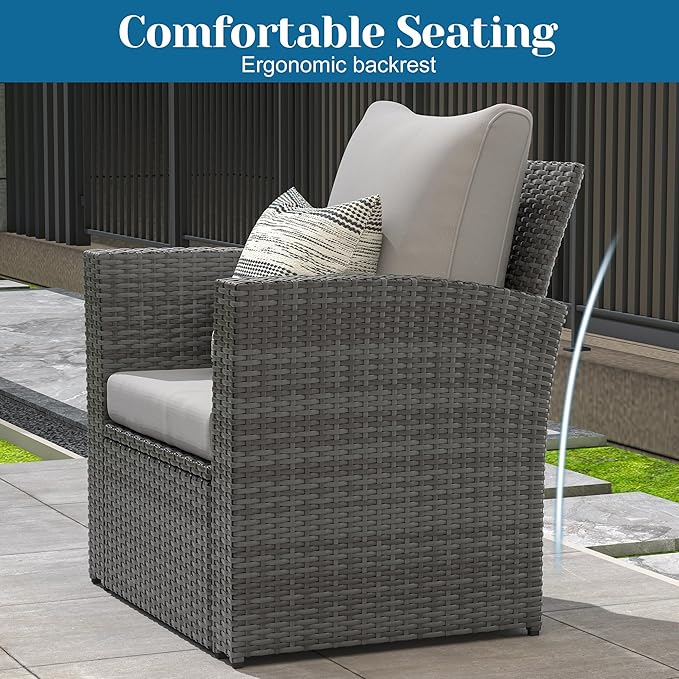 4 Piece Patio Furniture Sets, All-Weather Wicker Conversation Sets, Outdoor Rattan Sectional Sofa Chair with Cushions and Coffee Table for Balcony, Garden, Backyard,Grey/Light Grey