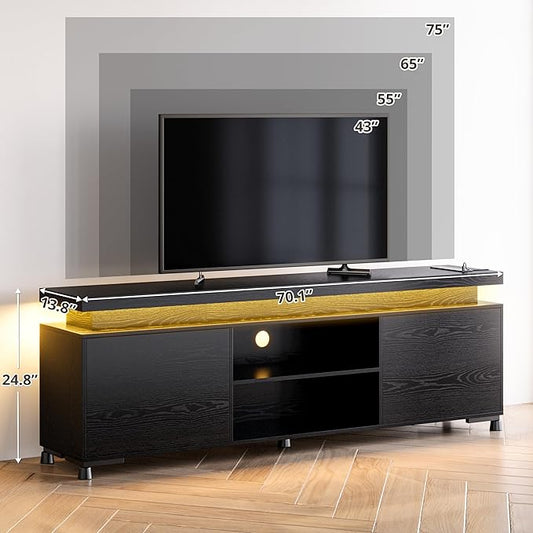 IRONCK TV Stands for TVs 75+ Inch with LED Lights and Power Outlet Modern TV Console Entertainment Center with Storage Cabinet for Living Room