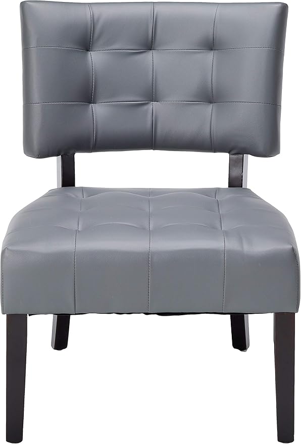 Roundhill Furniture Blended Leather Tufted Accent Chair with Oversized Seating, Gray