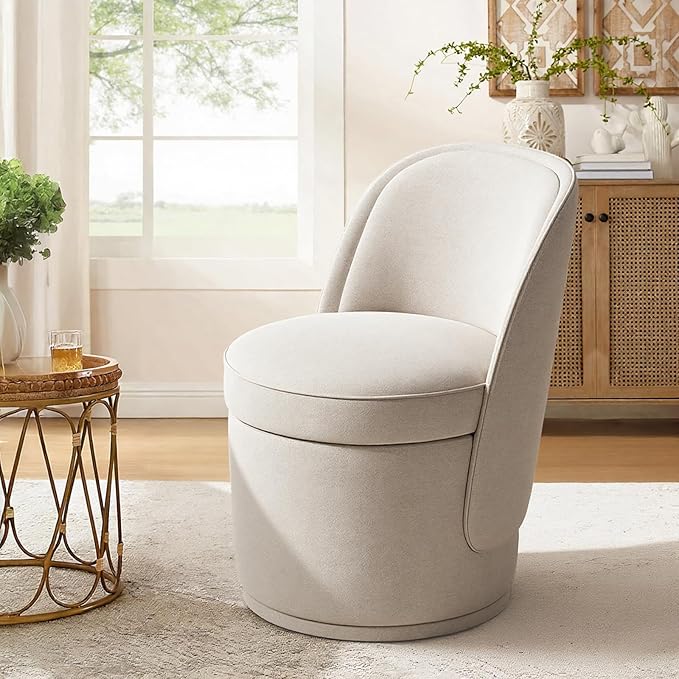Swivel Accent Chair, 360° Swivel Chair with Hidden Storage, Modern Small Barrel Swivel Armchair for Living Room/Bedroom, Beige
