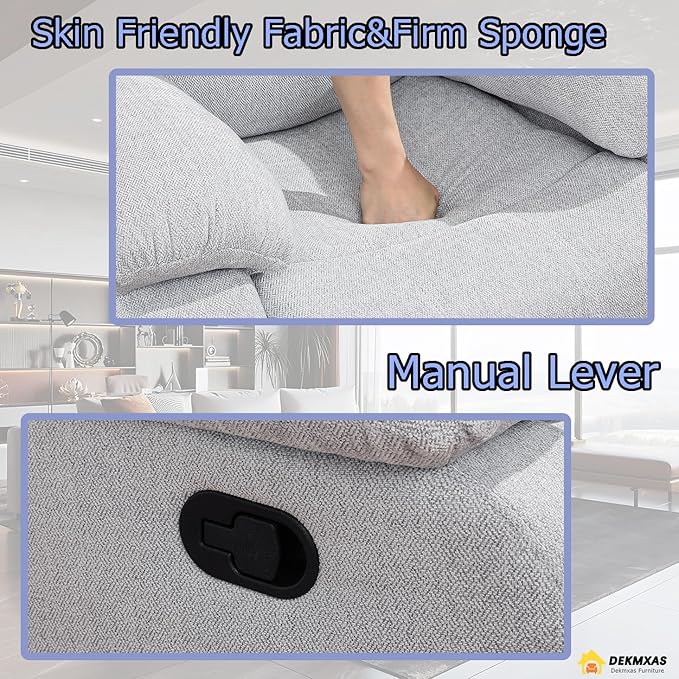 Manual Living Room Furniture Single Recliner Chair Modern Microfiber Fabric Accent Recliner with Overstuffed Arm & Back for Living Room/Bedroom/Office/Rv Car (Grey White,Chair)