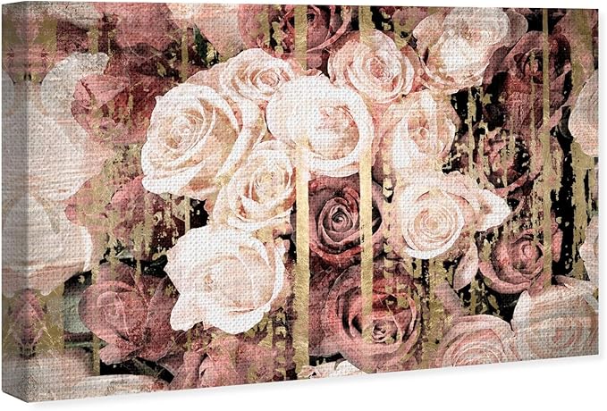 The Oliver Gal Artist Co. Floral and Botanical Wall Art Canvas Prints 'Shabby Chic Romance' Florals, Pink, Brown, 24" x 16"