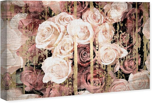 The Oliver Gal Artist Co. Floral and Botanical Wall Art Canvas Prints 'Shabby Chic Romance' Florals, Pink, Brown, 24" x 16"