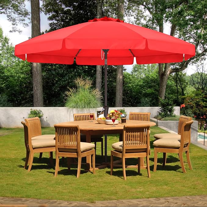 ABCCANOPY 10ft Scalloped Patio Umbrella, Outdoor Table Umbrella with Tilt and Crank, Fiberglass Ribs Deck Umbrella for Patio, Pool, Garden, Picnic (Red)